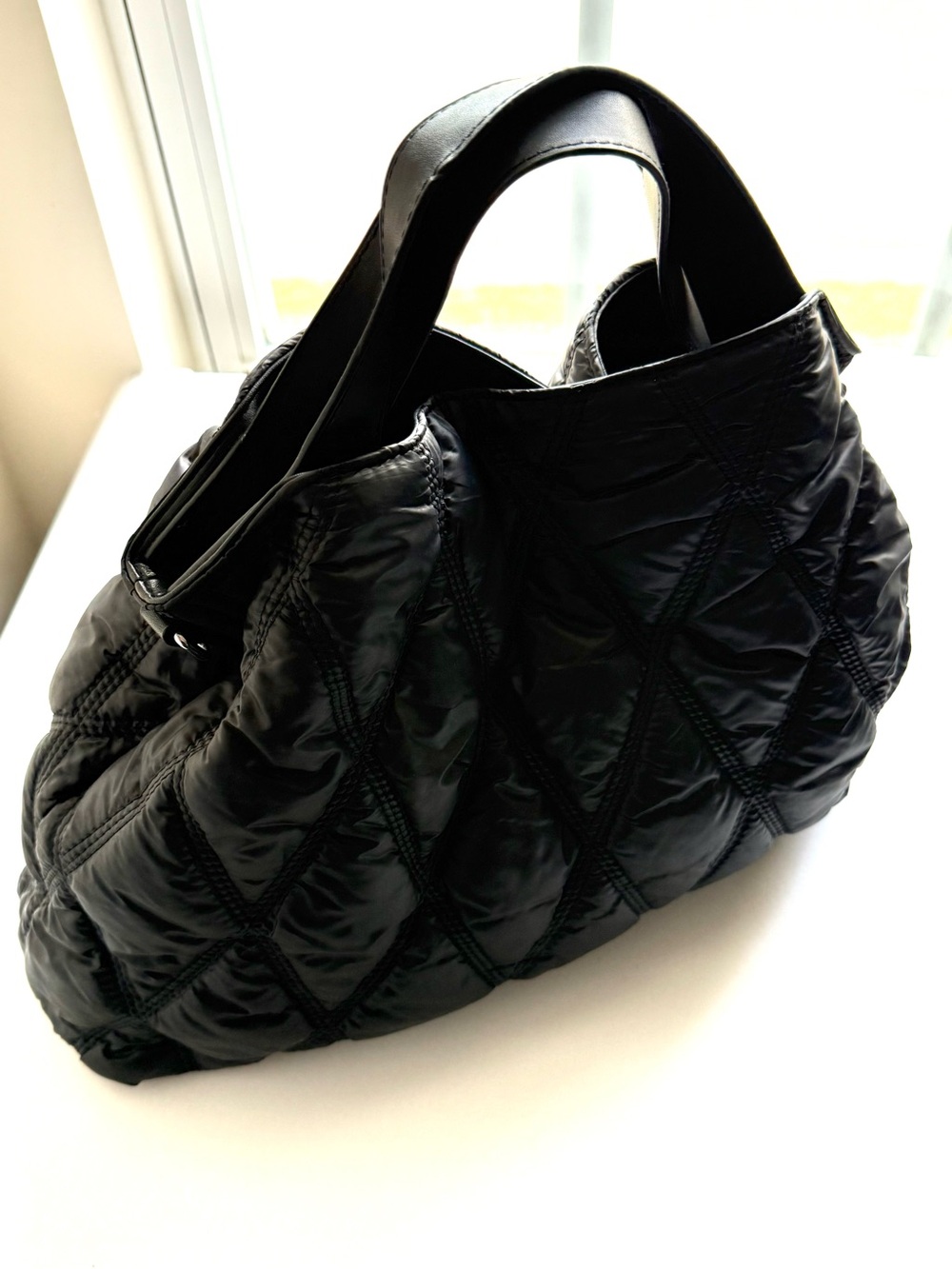 Quilted Black Puffer Tote Bag